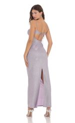 Picture Shimmer Back Slit Bodycon Dress in Lavender. Source: https://media-img.lucyinthesky.com/data/Nov23/150xAUTO/038c46e7-1a89-408f-bdb1-861ec621056f.jpg