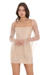 Picture Tulle Sequin Flare Sleeve Dress in Champagne. Source: https://media-img.lucyinthesky.com/data/Nov23/150xAUTO/0d48559c-6d0f-4797-be34-dc334fcb226b.jpg