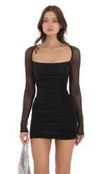 Picture Pleated Mesh Bodycon Dress in Black. Source: https://media-img.lucyinthesky.com/data/Nov23/150xAUTO/2f64d13a-c260-48db-91f5-1b783fd6954a.jpg