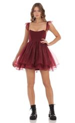 Picture Corset Flare Dress in Maroon. Source: https://media-img.lucyinthesky.com/data/Nov23/150xAUTO/73886915-507d-4d3a-8b00-eac3a6b3cc69.jpg