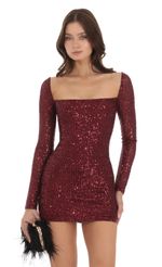 Picture Giulia Square Neck Dress in Pink Sequins. Source: https://media-img.lucyinthesky.com/data/Nov23/150xAUTO/a3fb2788-3201-403d-9b14-1e532af7e7d7.jpg