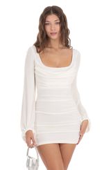 Picture Ruched Cowl Neck Dress in White. Source: https://media-img.lucyinthesky.com/data/Nov23/150xAUTO/c940fad6-9126-4692-8bb2-120ef09fc629.jpg