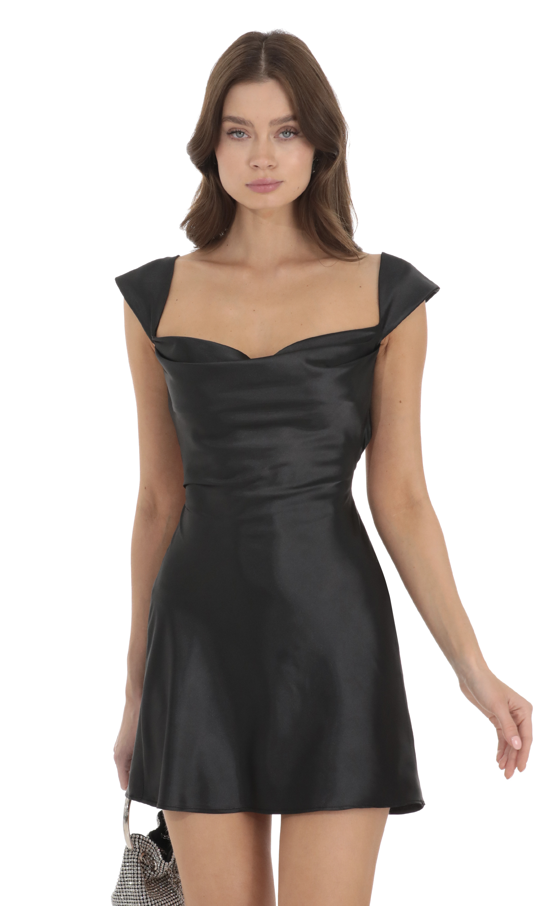 Satin Open Back Dress in Black Satin Open Back Dress in Black