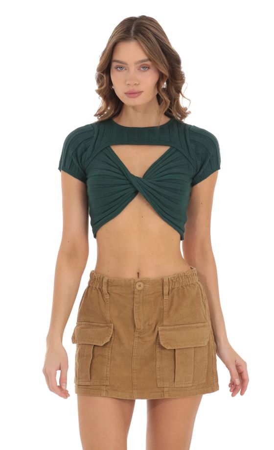 Knit Cutout Top in Green