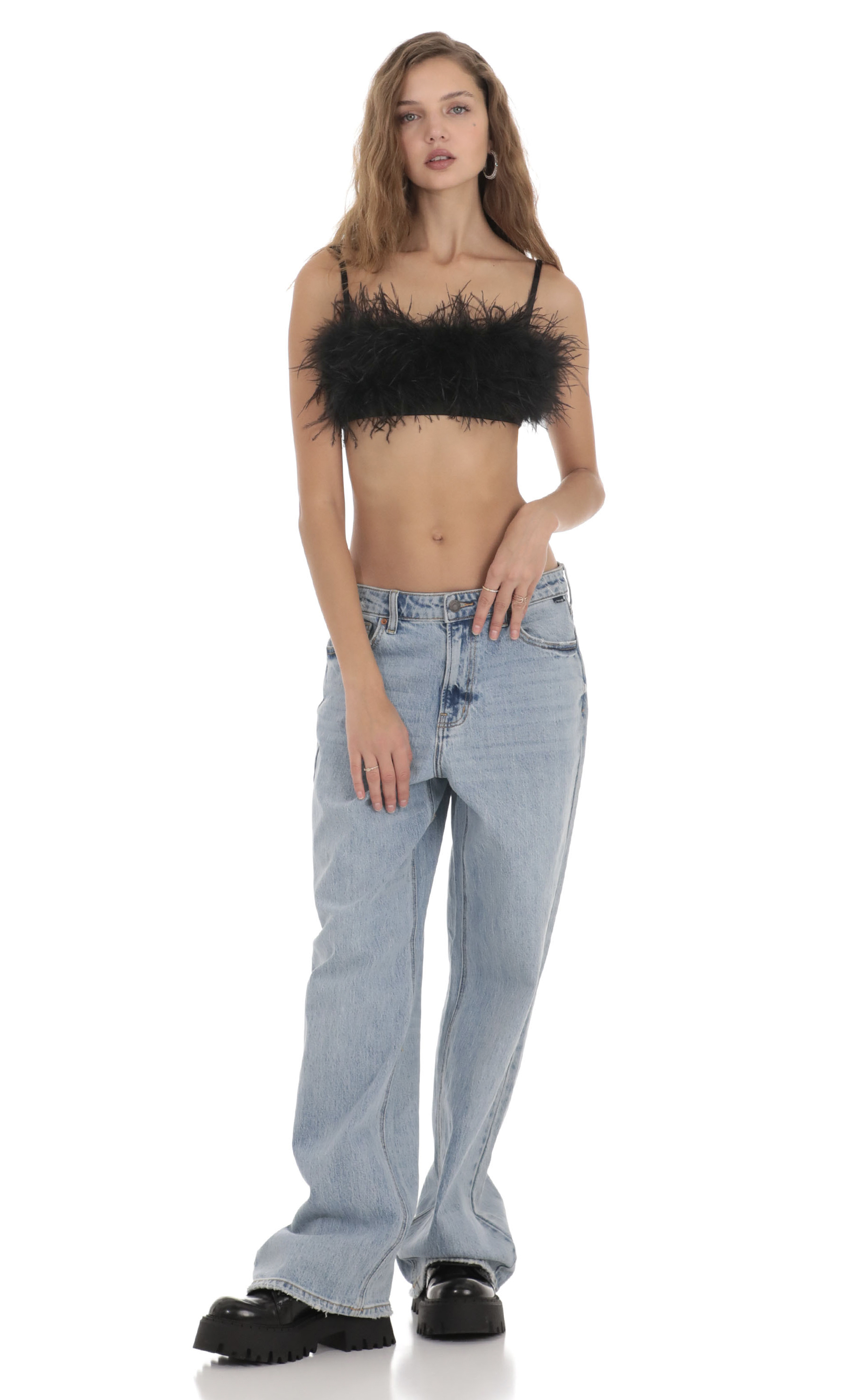 Feather Bralette Top in Black