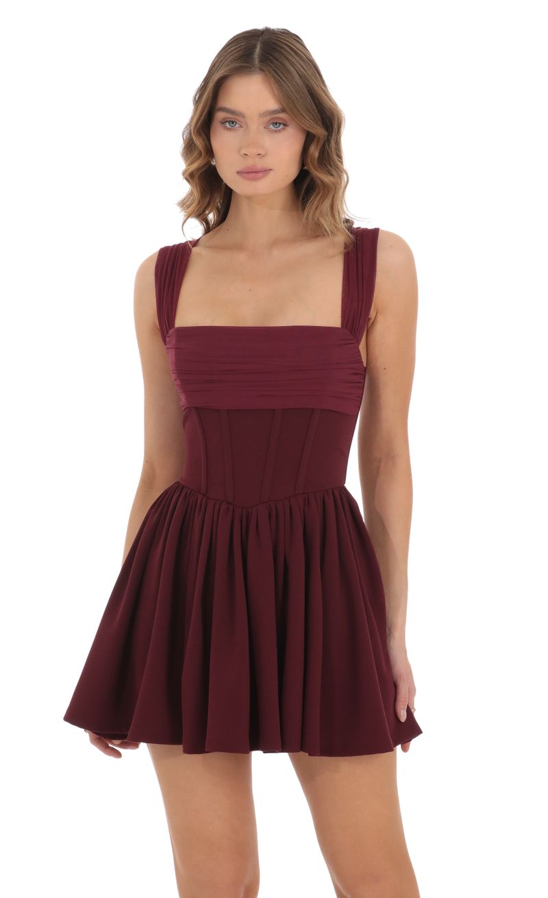 Mesh Draped Corset Dress in Burgundy