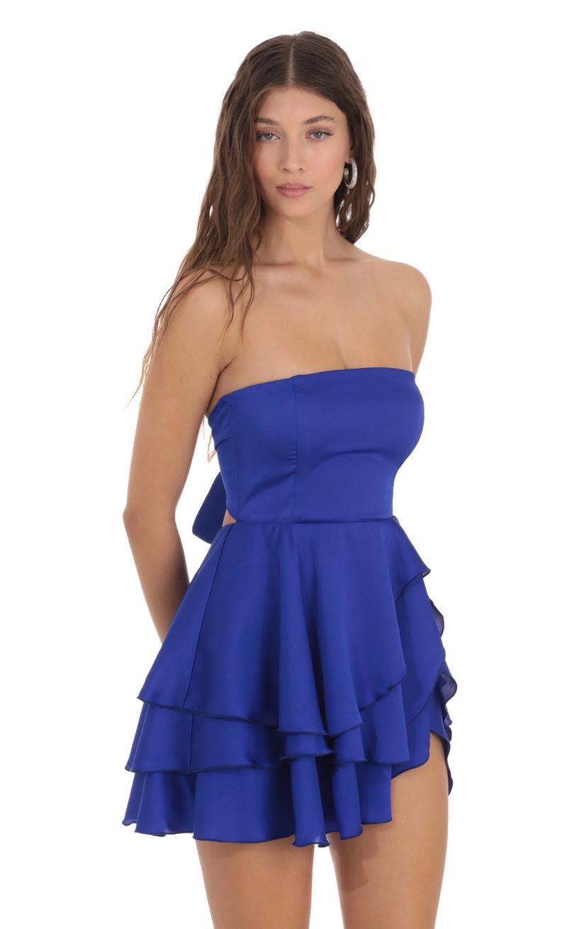 Tiffie - Blue Asymmetrical Hemline Mini Satin Dress – Sophiel