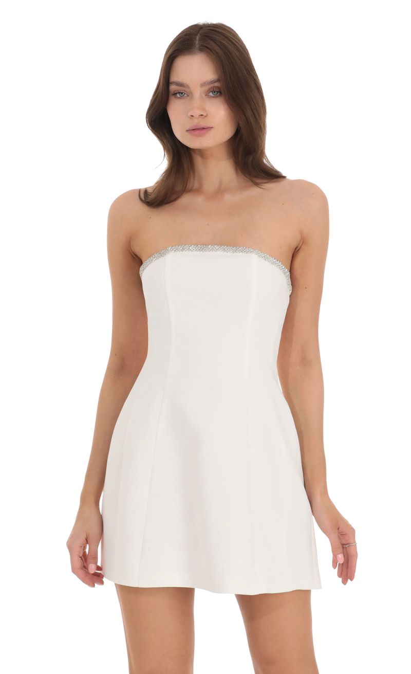 Strapless Rhinestone Dress in White | LUCY IN THE SKY