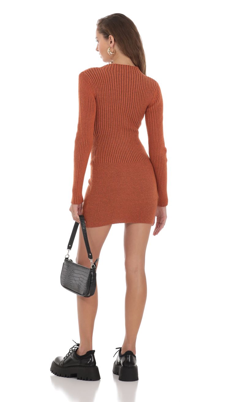 Front Zip Knit Dress in Orange | LUCY IN THE SKY