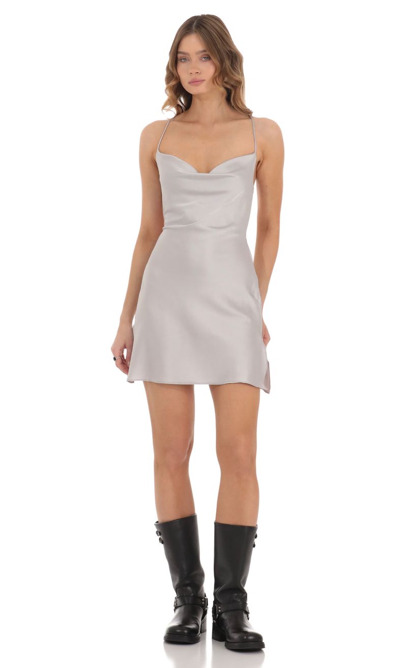 slim fit dress slacks Spaghetti Straps Grey Satin Mini Dress Grey / L