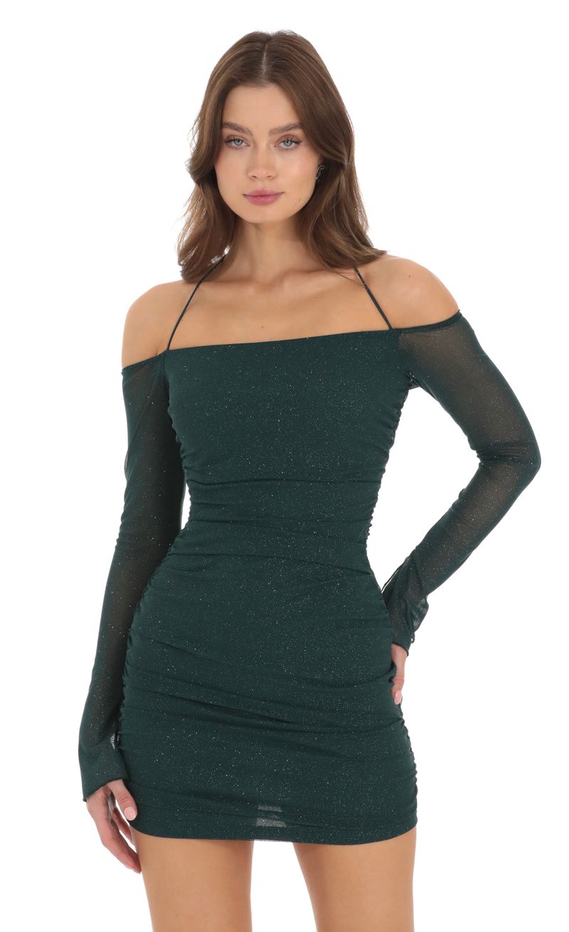 light blue bodycon dress with sleeves Embellished Long Sleeve Mini Dress in Blue - 6 / Regular main image 1