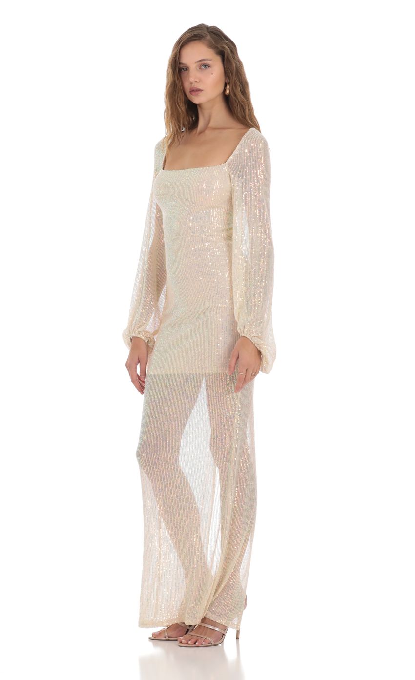Picture Tiarra Iridescent Sequin Long Sleeve Dress in Champagne. Source: https://media-img.lucyinthesky.com/data/Nov23/850xAUTO/0af2d599-29a0-4190-a040-7b6752bd7e37.jpg