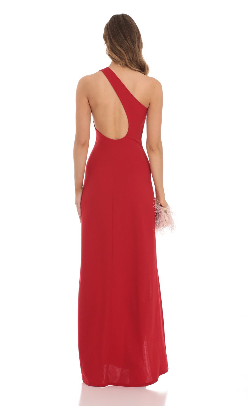 Picture One Shoulder Side Slit Dress in Red. Source: https://media-img.lucyinthesky.com/data/Nov23/850xAUTO/1365ae80-be4e-46c1-926f-53e25b1baf2a.jpg