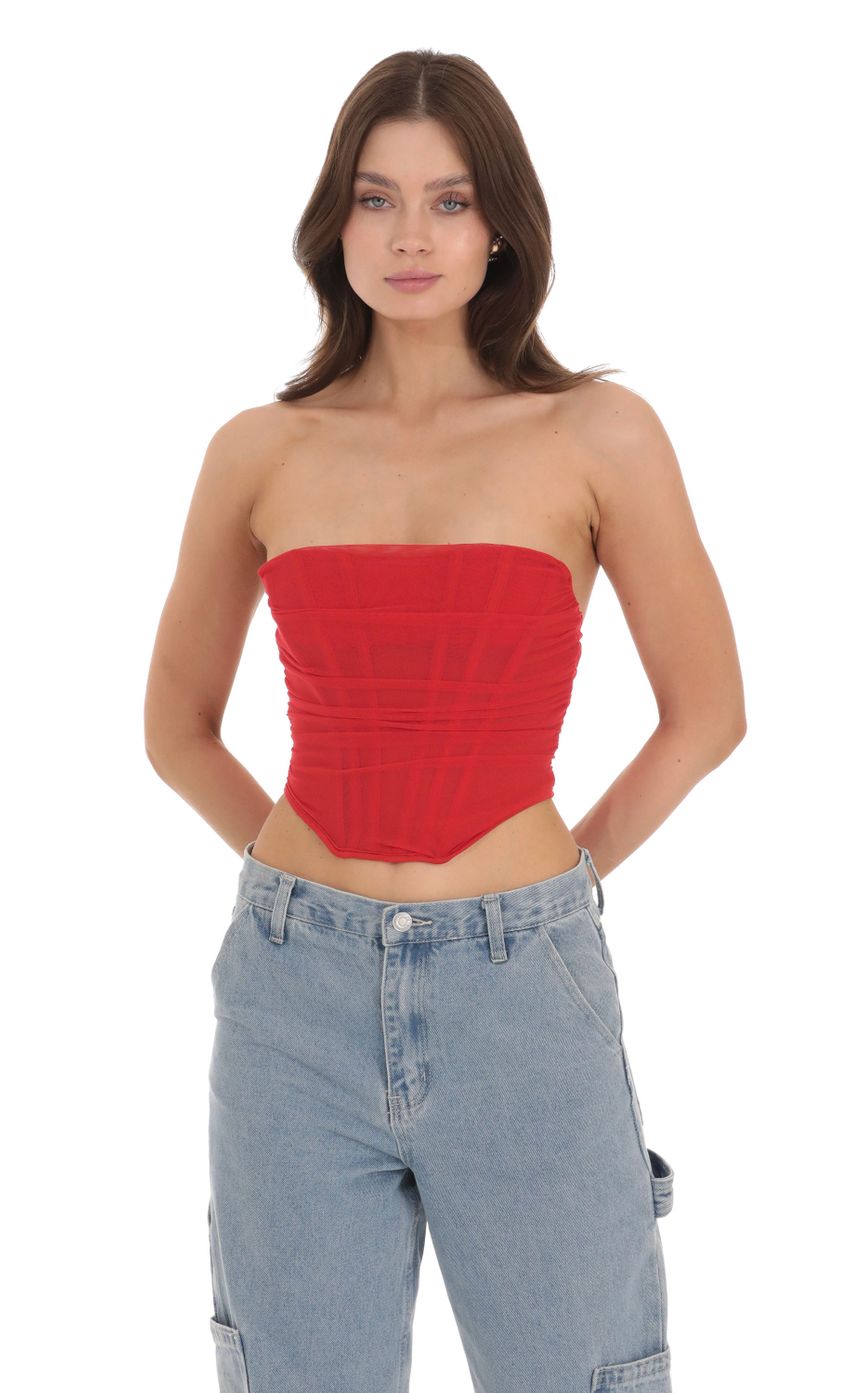 Picture Mesh Strapless Corset Top in Red. Source: https://media-img.lucyinthesky.com/data/Nov23/850xAUTO/15141dbe-195e-416e-8b36-a6ad6bd0d97a.jpg
