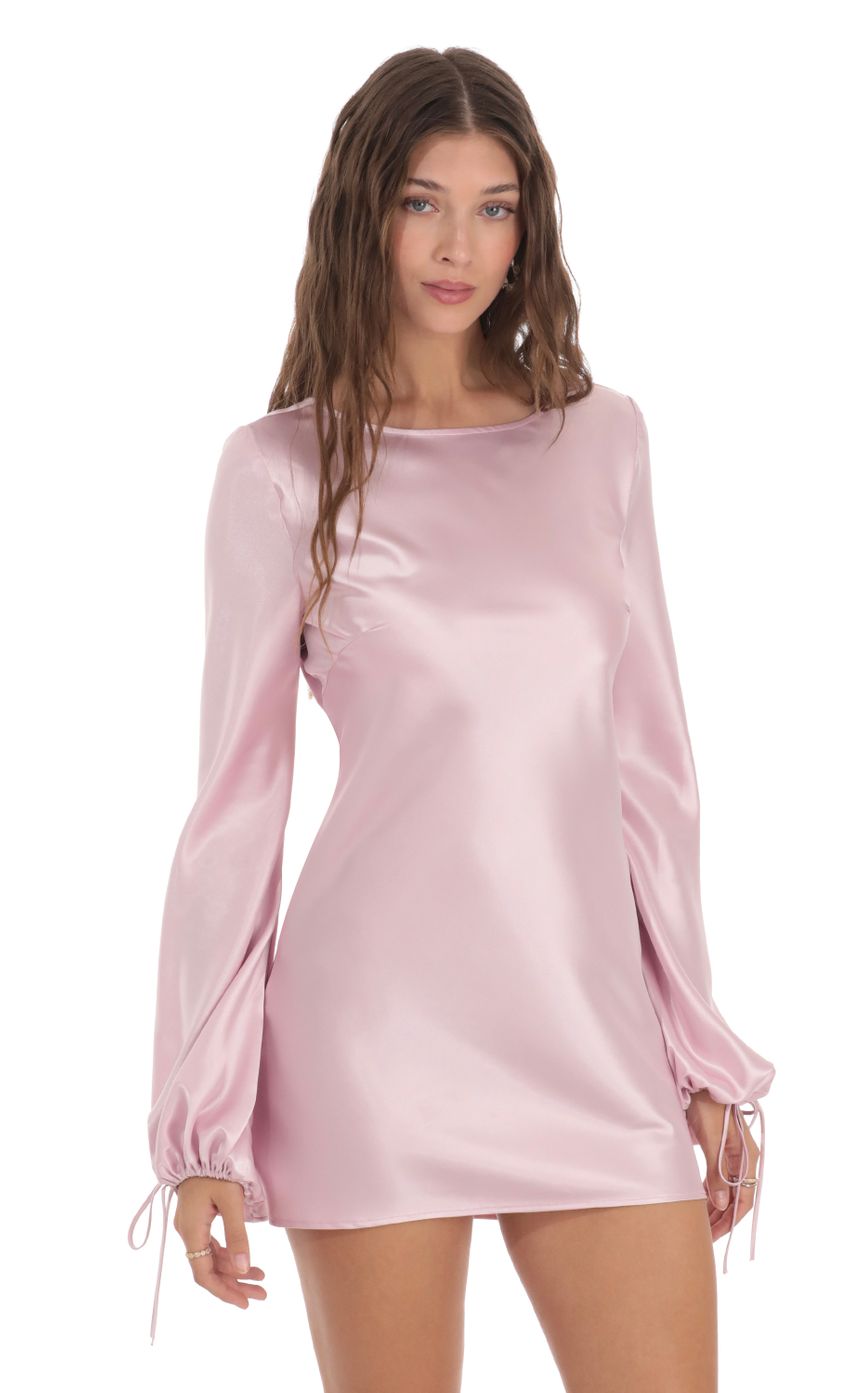Picture Satin Long Sleeve Open Back Dress in Pink. Source: https://media-img.lucyinthesky.com/data/Nov23/850xAUTO/19c663c5-6baf-4833-9935-9333046fc0f0.jpg