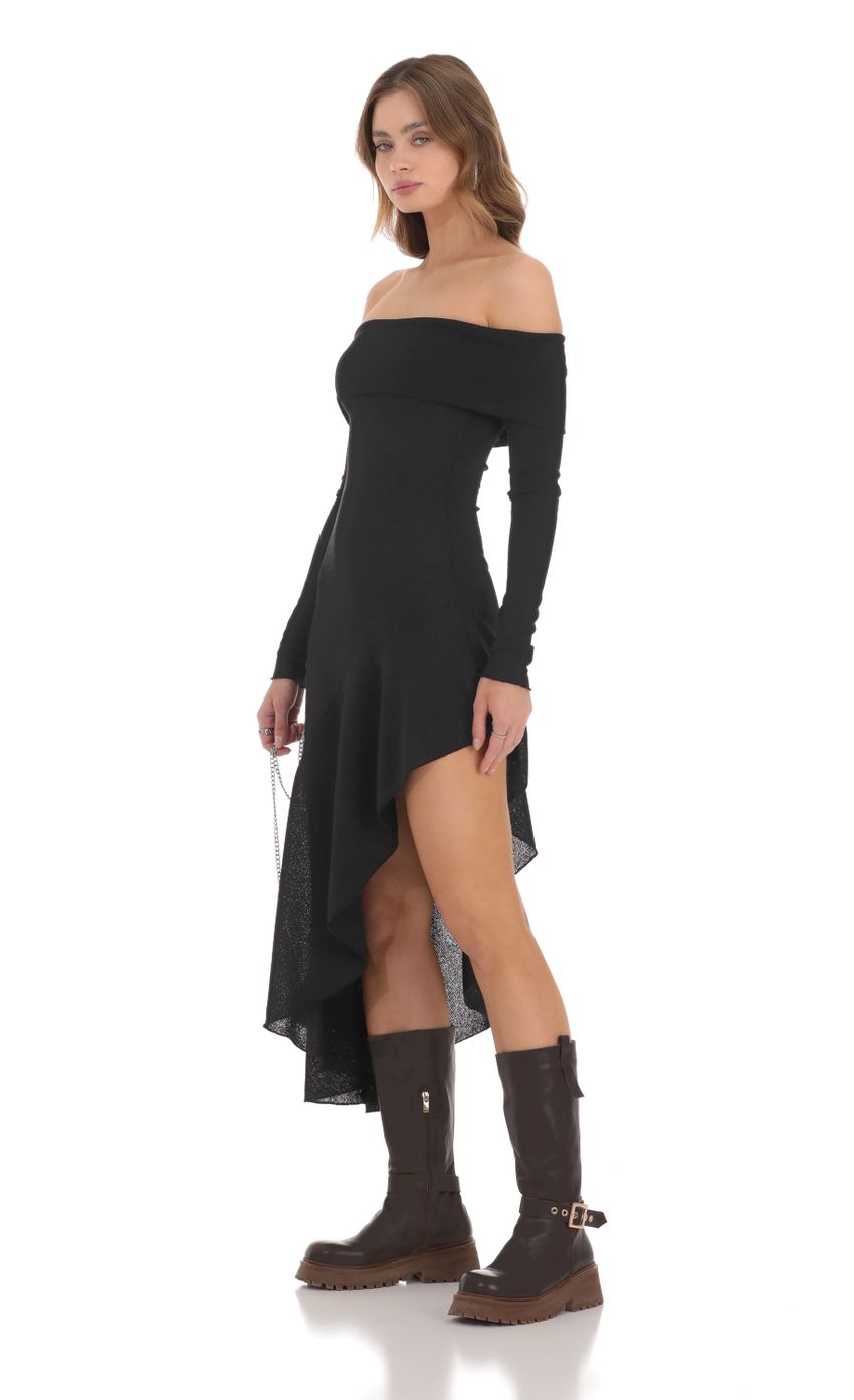Picture Knitted Off Shoulder Dress in Black. Source: https://media-img.lucyinthesky.com/data/Nov23/850xAUTO/2187ef00-0847-43f4-bb1d-2e8590051685.jpg