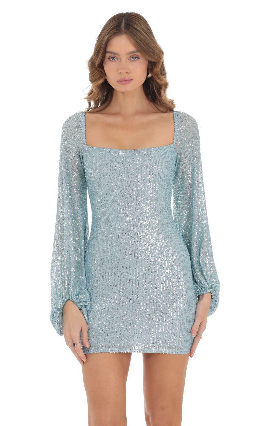 Picture Shantelle Sequin Long Sleeve Dress in Blue. Source: https://media-img.lucyinthesky.com/data/Nov23/850xAUTO/2509a218-26fb-4bab-8037-21dbe3e643e5.jpg
