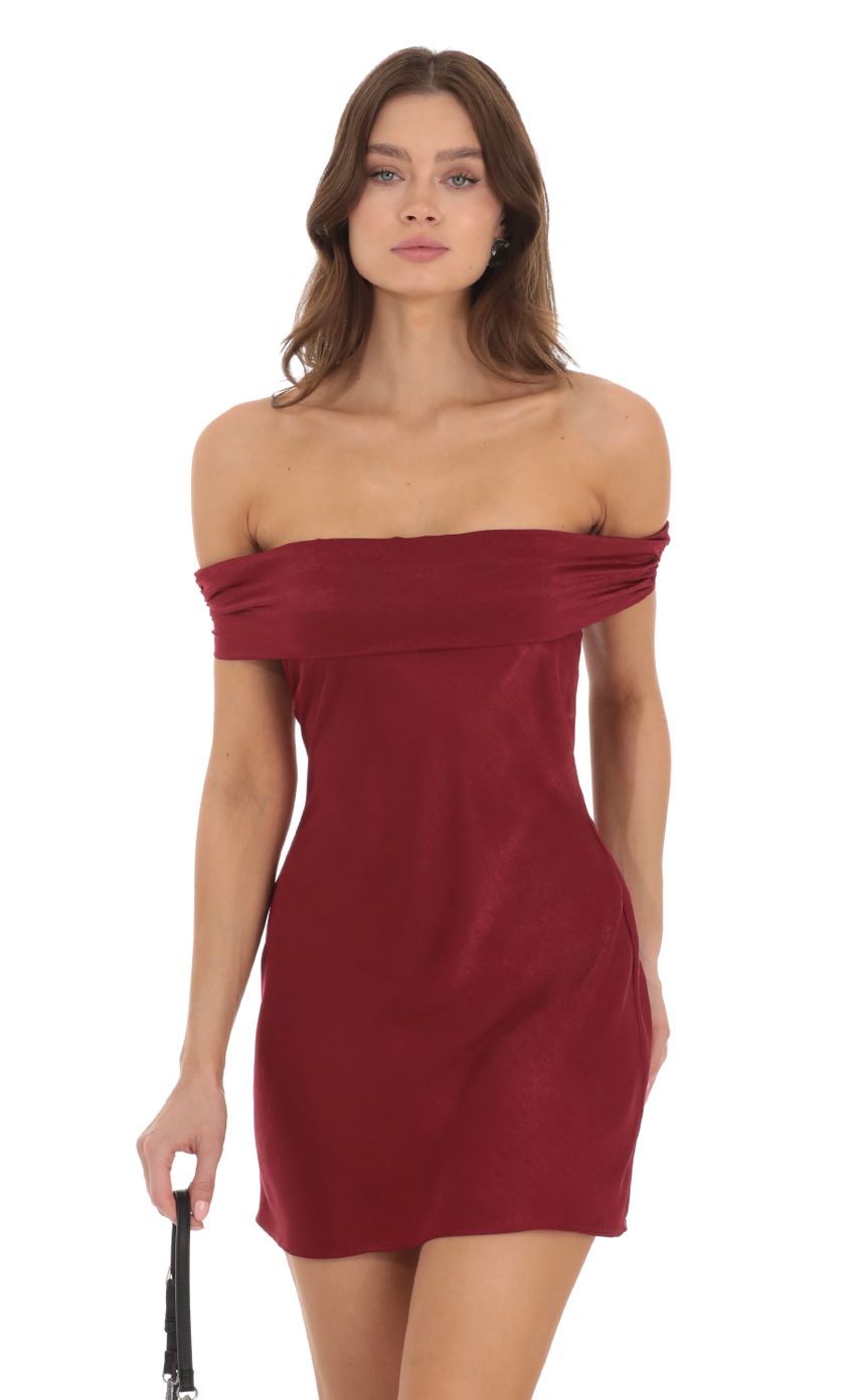 Picture Off Shoulder Satin Dress in Red. Source: https://media-img.lucyinthesky.com/data/Nov23/850xAUTO/2871b9a9-a819-44be-91ab-1c1edf63fe75.jpg