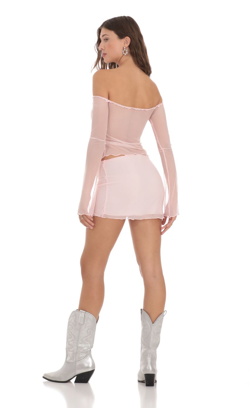 Picture Mesh Off Shoulder Two Piece Set in Pink. Source: https://media-img.lucyinthesky.com/data/Nov23/850xAUTO/295af4fe-4025-4399-9135-762287bf6097.jpg