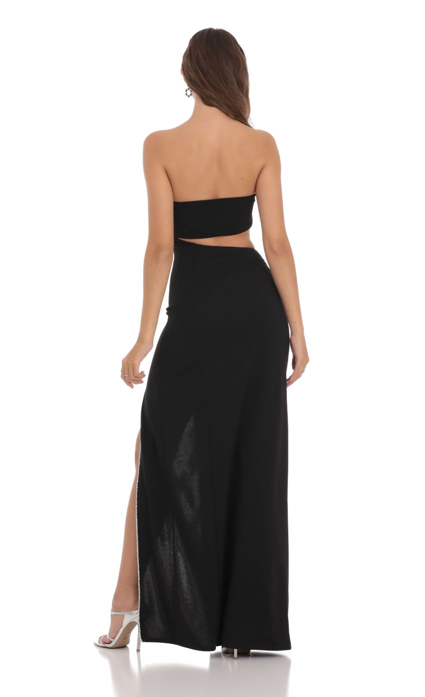 Picture Strapless Rhinestone Cutout Dress in Black. Source: https://media-img.lucyinthesky.com/data/Nov23/850xAUTO/295c059f-b35e-4475-b599-1b89c95b5a32.jpg