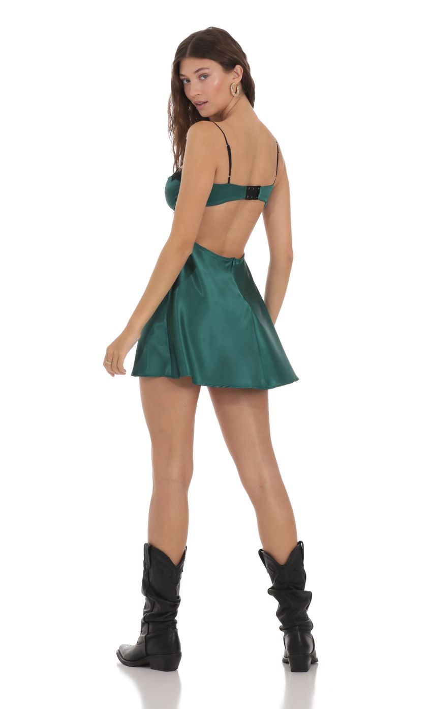 Picture Satin Lace Mini Dress in Green. Source: https://media-img.lucyinthesky.com/data/Nov23/850xAUTO/39b17f74-c0ba-4c68-8f2f-f51d979f6677.jpg