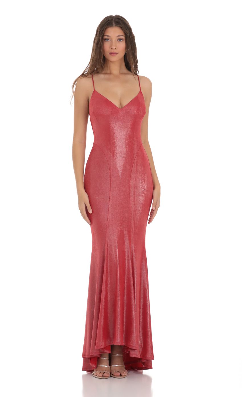 Picture Shimmer Open Back Maxi Dress in Red. Source: https://media-img.lucyinthesky.com/data/Nov23/850xAUTO/42600144-fa8d-4b27-9ddf-68b25a5adc04.jpg
