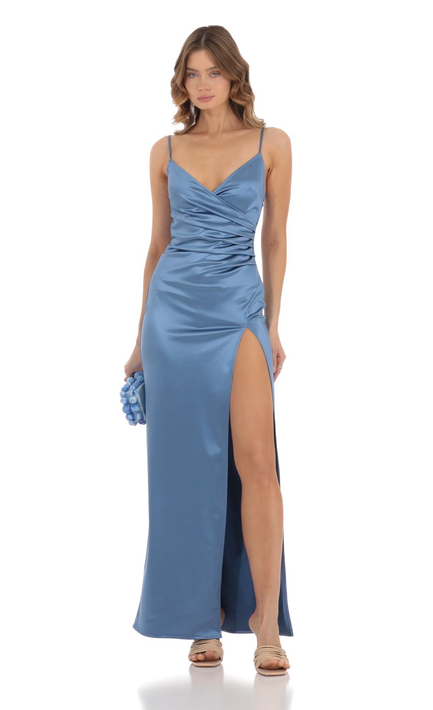 Picture Satin V- Neck Maxi Dress in Slate Blue. Source: https://media-img.lucyinthesky.com/data/Nov23/850xAUTO/42893c0f-9db9-45e2-9f67-bef723c4a0e1.jpg