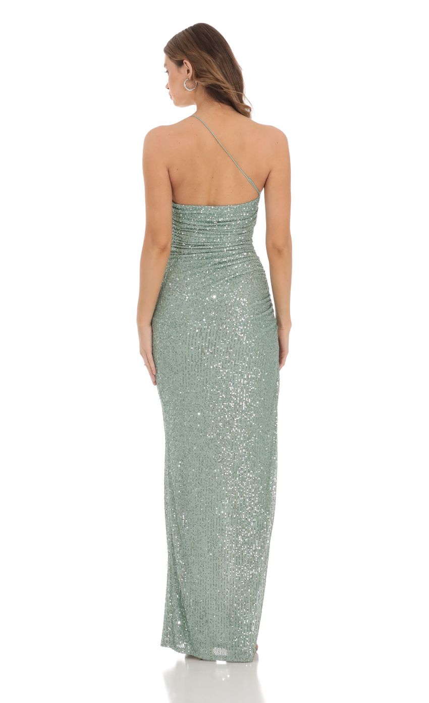 Picture Sequin One Shoulder Dress in Green. Source: https://media-img.lucyinthesky.com/data/Nov23/850xAUTO/47670931-2493-4c6f-ab13-85cf8554eae7.jpg