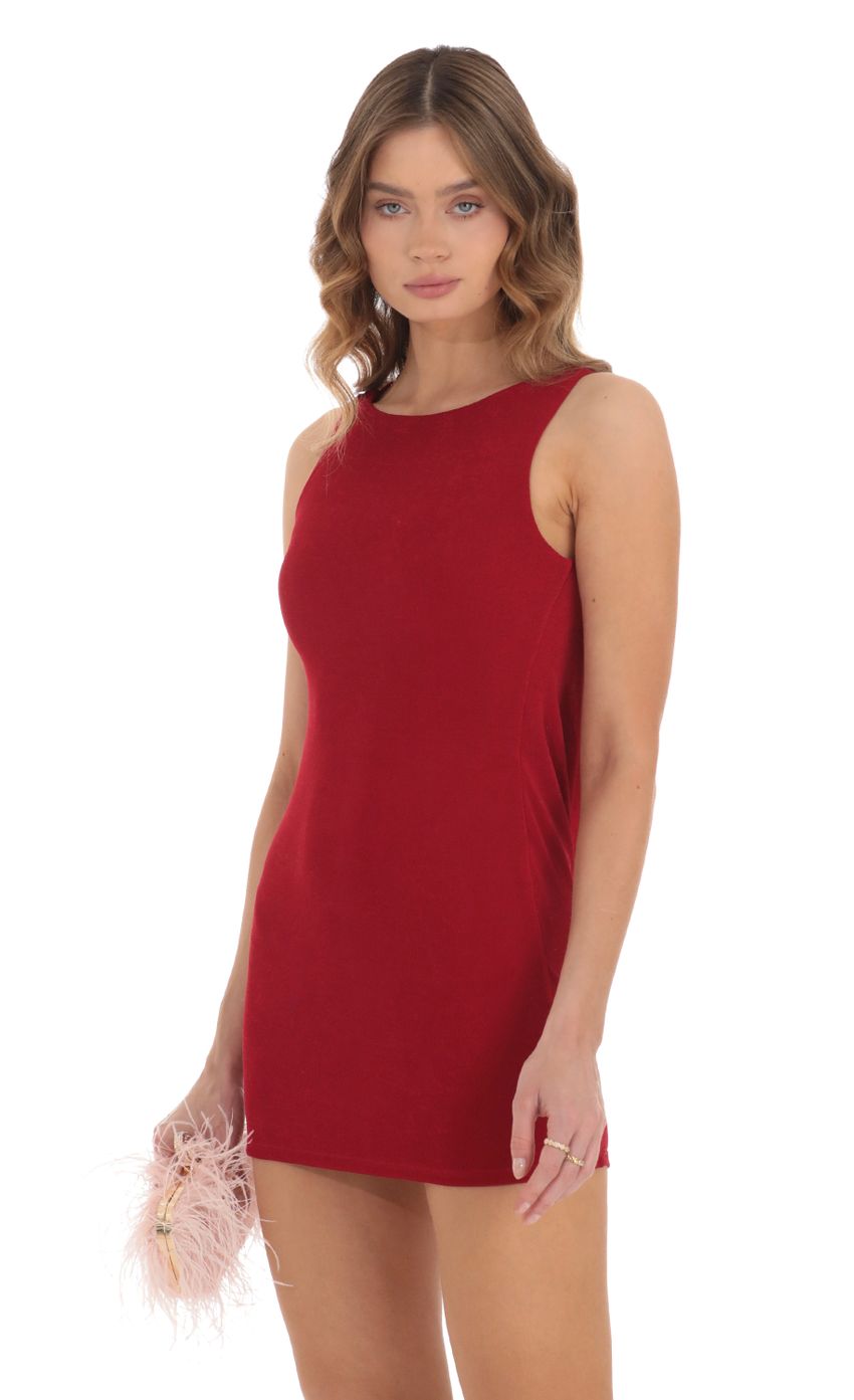 Picture High Neck Open Back Dress in Red. Source: https://media-img.lucyinthesky.com/data/Nov23/850xAUTO/4e4cd7c2-4d35-4010-a3e0-119996ce34d2.jpg