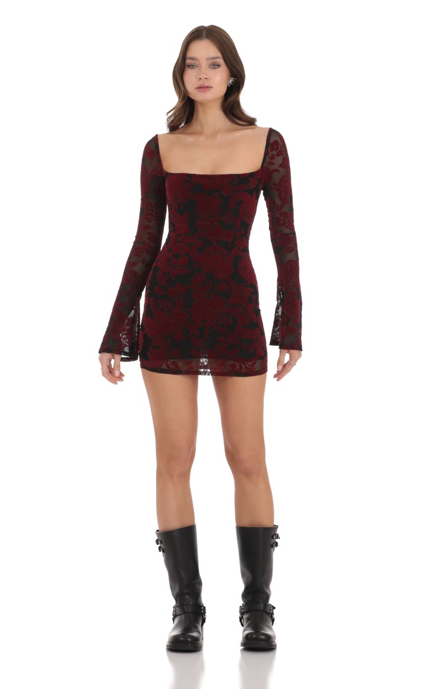 Picture Velvet Floral Long Sleeve Bodycon Dress in Black. Source: https://media-img.lucyinthesky.com/data/Nov23/850xAUTO/4f82a8d5-aba7-4255-b067-3a18b5d3957c.jpg