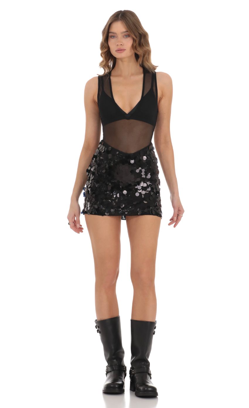 Picture Mesh Sequin Skirt Dress in Black. Source: https://media-img.lucyinthesky.com/data/Nov23/850xAUTO/4fe31ef0-f831-477c-a650-36f05328580d.jpg