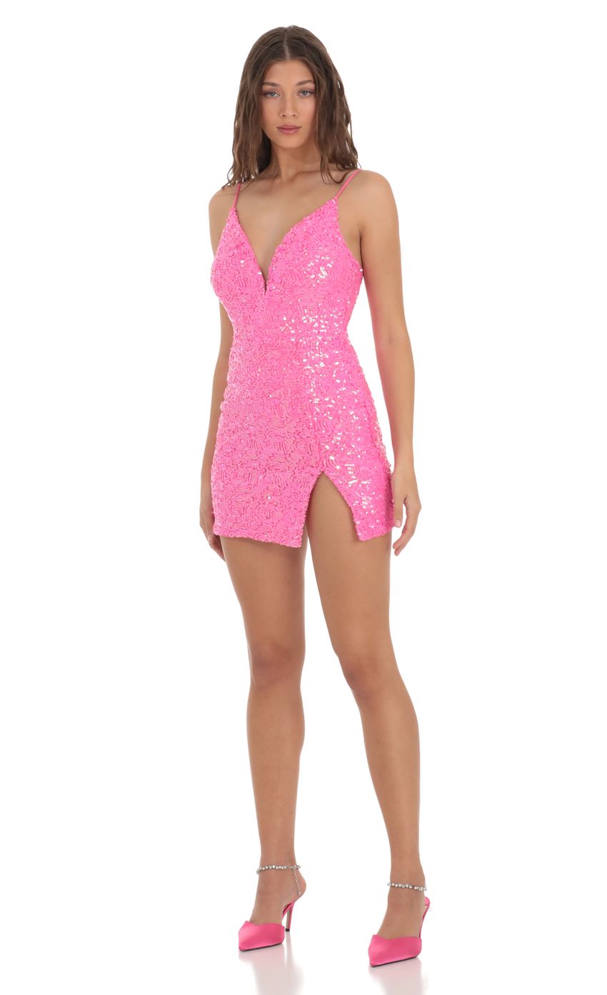 Picture Sequin Bodycon Dress in Hot Pink. Source: https://media-img.lucyinthesky.com/data/Nov23/850xAUTO/52545da7-c8ad-463e-8b6e-f5d79d3f4021.jpg