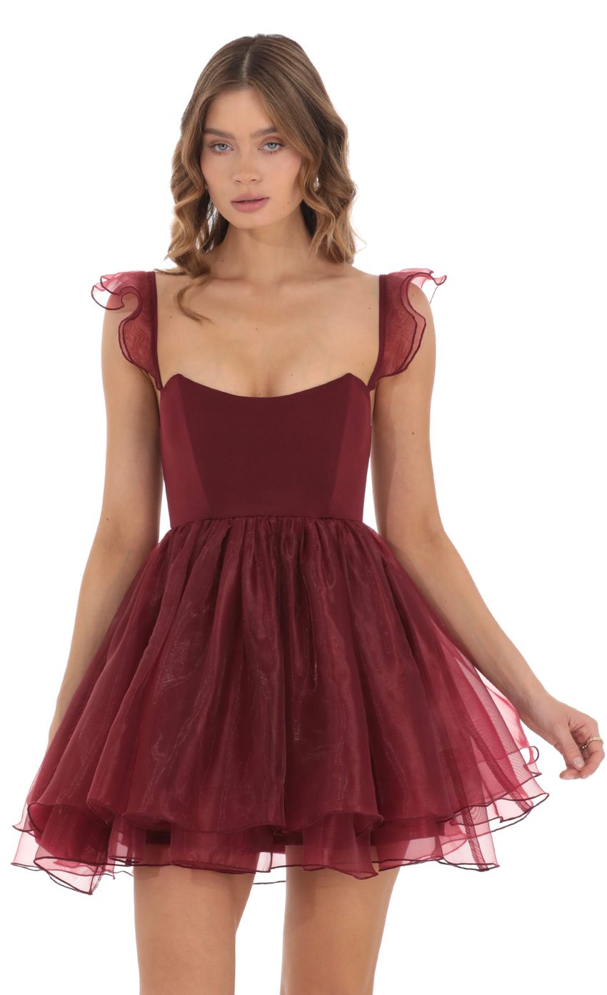 Picture Corset Flare Dress in Maroon. Source: https://media-img.lucyinthesky.com/data/Nov23/850xAUTO/56eb7a61-9538-4ef8-b223-07ea202f90b5.jpg