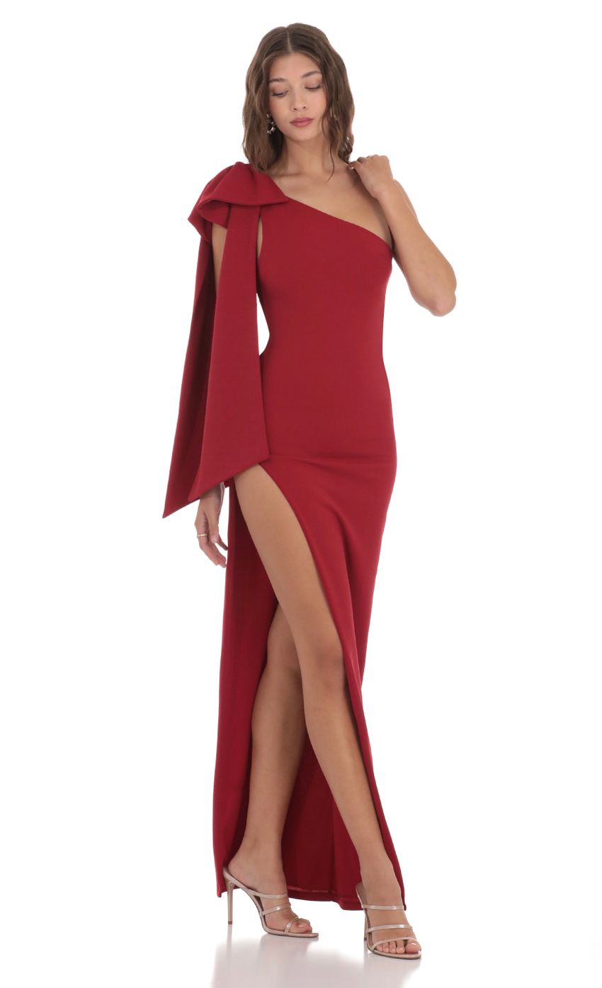Picture One Shoulder Bow Tie Dress in Red. Source: https://media-img.lucyinthesky.com/data/Nov23/850xAUTO/57098e3d-9749-486f-954f-6a2a329dbacd.jpg