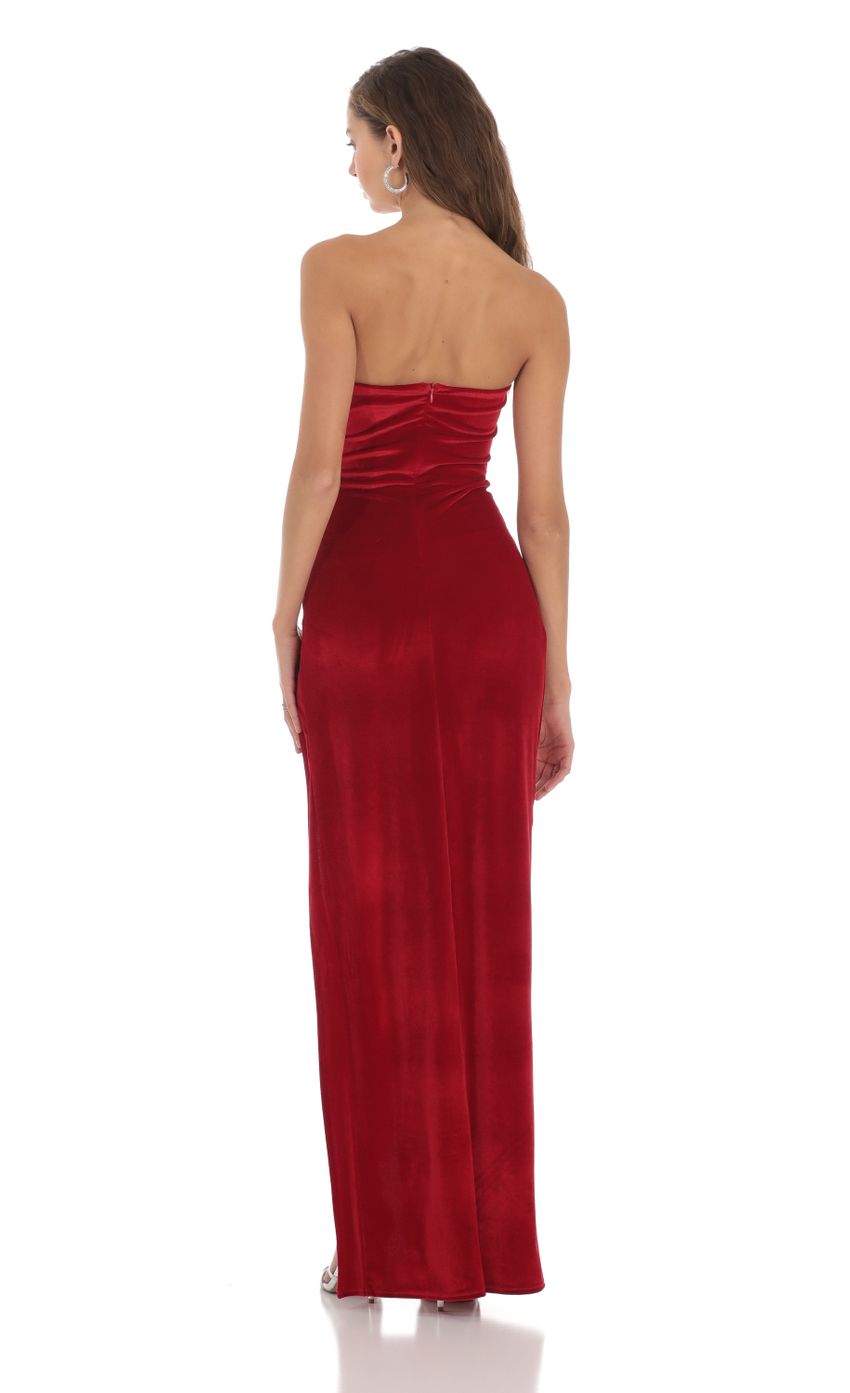 Picture Velvet Strapless Maxi Dress in Red. Source: https://media-img.lucyinthesky.com/data/Nov23/850xAUTO/572fceb4-5739-4c20-850a-b6a5016f7ef3.jpg