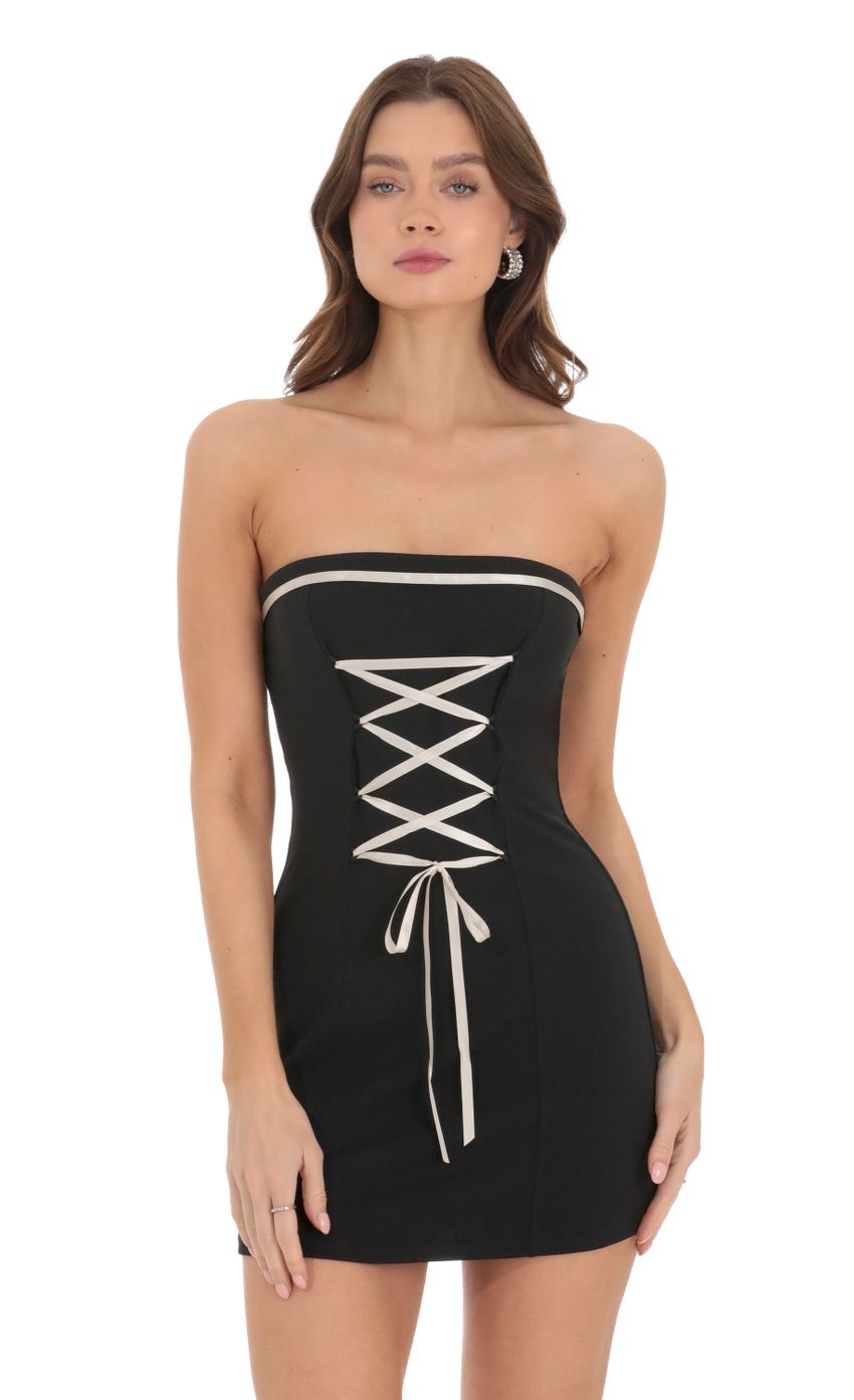 Product image for Strapless Lace up Front Dress in Black