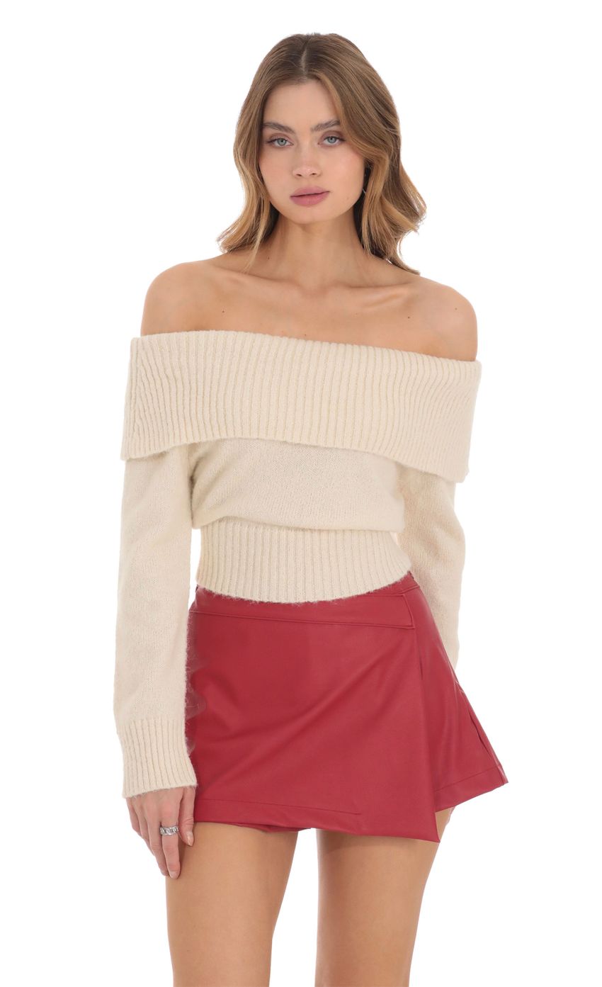 Product image for Knitted Off Shoulder Jumper in Cream
