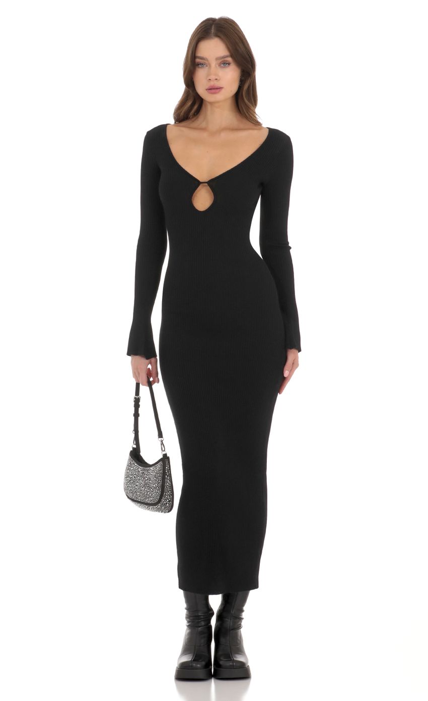 Picture Ribbed Cutout Dress in Black. Source: https://media-img.lucyinthesky.com/data/Nov23/850xAUTO/60c5bb45-7f62-4388-8824-a49af99ca75d.jpg