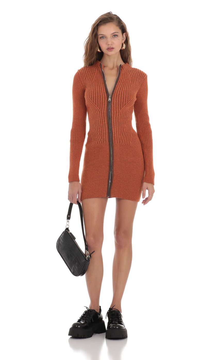 Picture Front Zip Knit Dress in Orange. Source: https://media-img.lucyinthesky.com/data/Nov23/850xAUTO/6395a16e-eda3-4829-abd5-f345505b982f.jpg