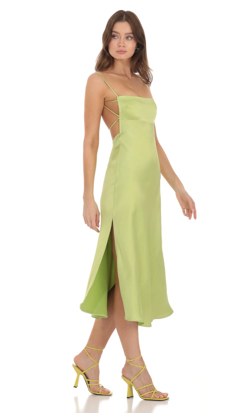 Picture Satin Open Back Dress in Lime Green. Source: https://media-img.lucyinthesky.com/data/Nov23/850xAUTO/654495da-2e5b-48fa-ac21-f8d811b1b22d.jpg