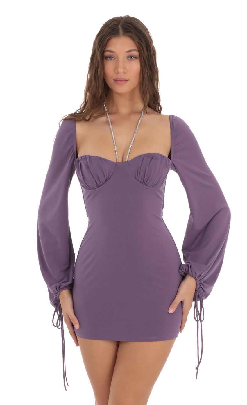 Picture Long Sleeve Bodycon Dress in Purple. Source: https://media-img.lucyinthesky.com/data/Nov23/850xAUTO/6a42924d-9f50-4724-8579-83ce3c0b6282.jpg