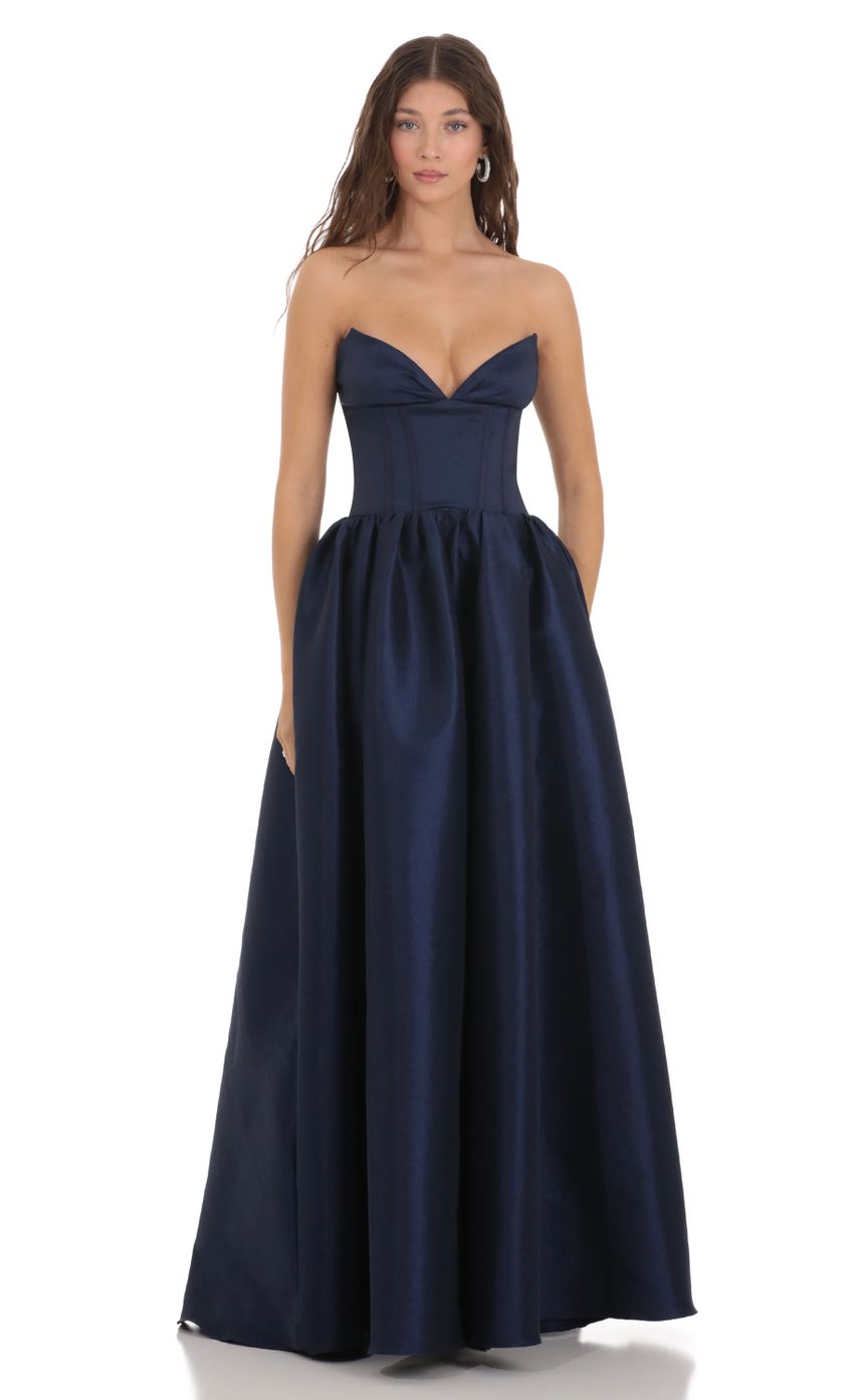 Picture Corset Strapless Gown Dress in Navy. Source: https://media-img.lucyinthesky.com/data/Nov23/850xAUTO/6f8eed58-8362-4718-91d6-6d2def4cc9ca.jpg