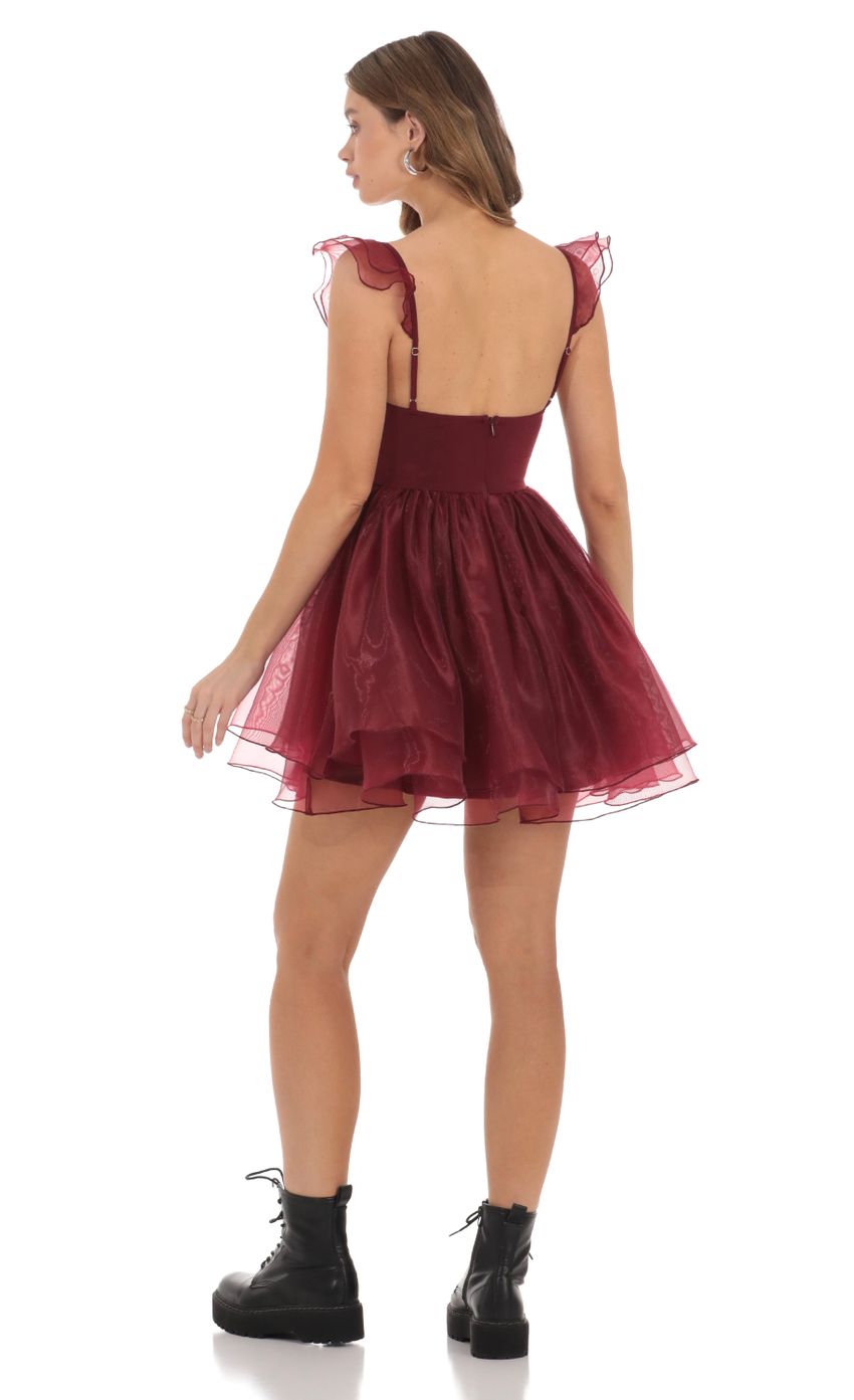 Picture Corset Flare Dress in Maroon. Source: https://media-img.lucyinthesky.com/data/Nov23/850xAUTO/70ea6be8-88b5-4cc2-9c49-8b667af2479b.jpg