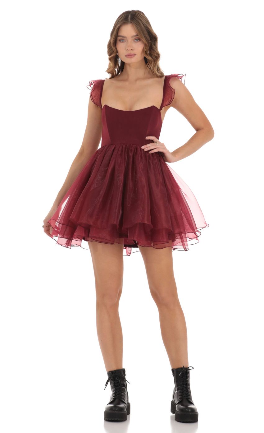 Picture Corset Flare Dress in Maroon. Source: https://media-img.lucyinthesky.com/data/Nov23/850xAUTO/73886915-507d-4d3a-8b00-eac3a6b3cc69.jpg