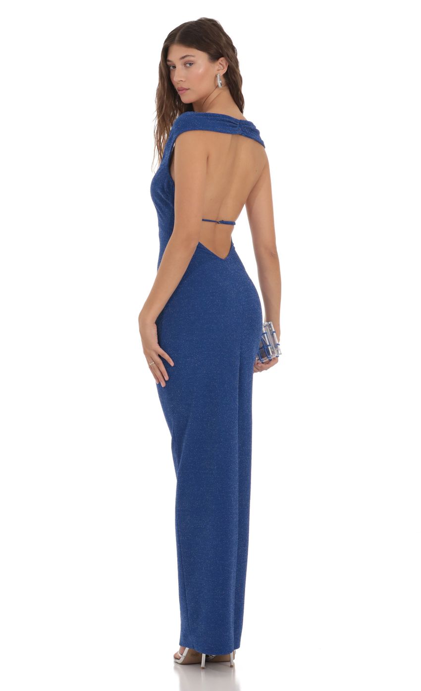 Picture Shimmer High Neck Open Back Dress in Blue. Source: https://media-img.lucyinthesky.com/data/Nov23/850xAUTO/7a11f31b-1208-4041-966f-ec512fb80dbe.jpg