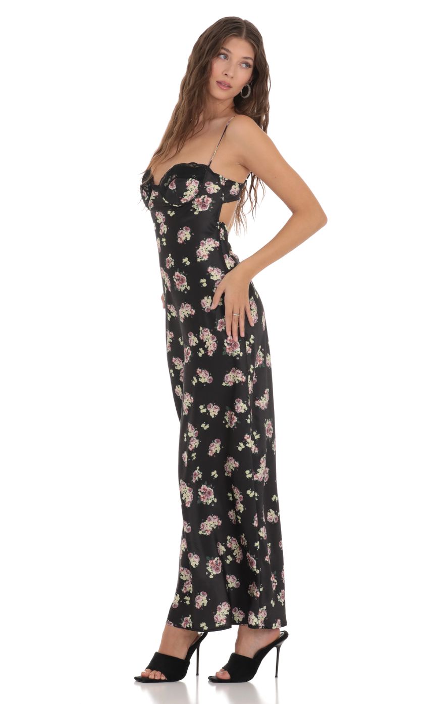 Picture Floral Satin Maxi Dress in Black. Source: https://media-img.lucyinthesky.com/data/Nov23/850xAUTO/7c601cd3-7e52-44e5-aa2b-1395e9efb5e4.jpg