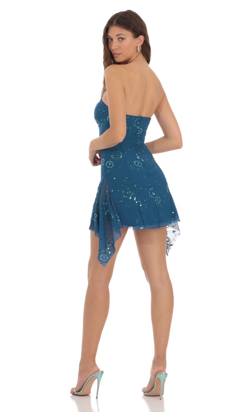 Picture Sequin Sequin Double Slit Strapless Dress in Blue. Source: https://media-img.lucyinthesky.com/data/Nov23/850xAUTO/7cd4656b-3e95-451b-b4f8-8e9b75958fa7.jpg