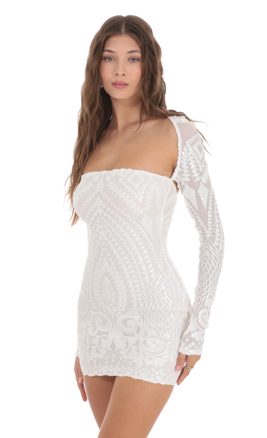 Picture Sequin Mesh Bodycon Dress in White. Source: https://media-img.lucyinthesky.com/data/Nov23/850xAUTO/7d473a79-481c-4910-a62d-b7b7492cb8aa.jpg