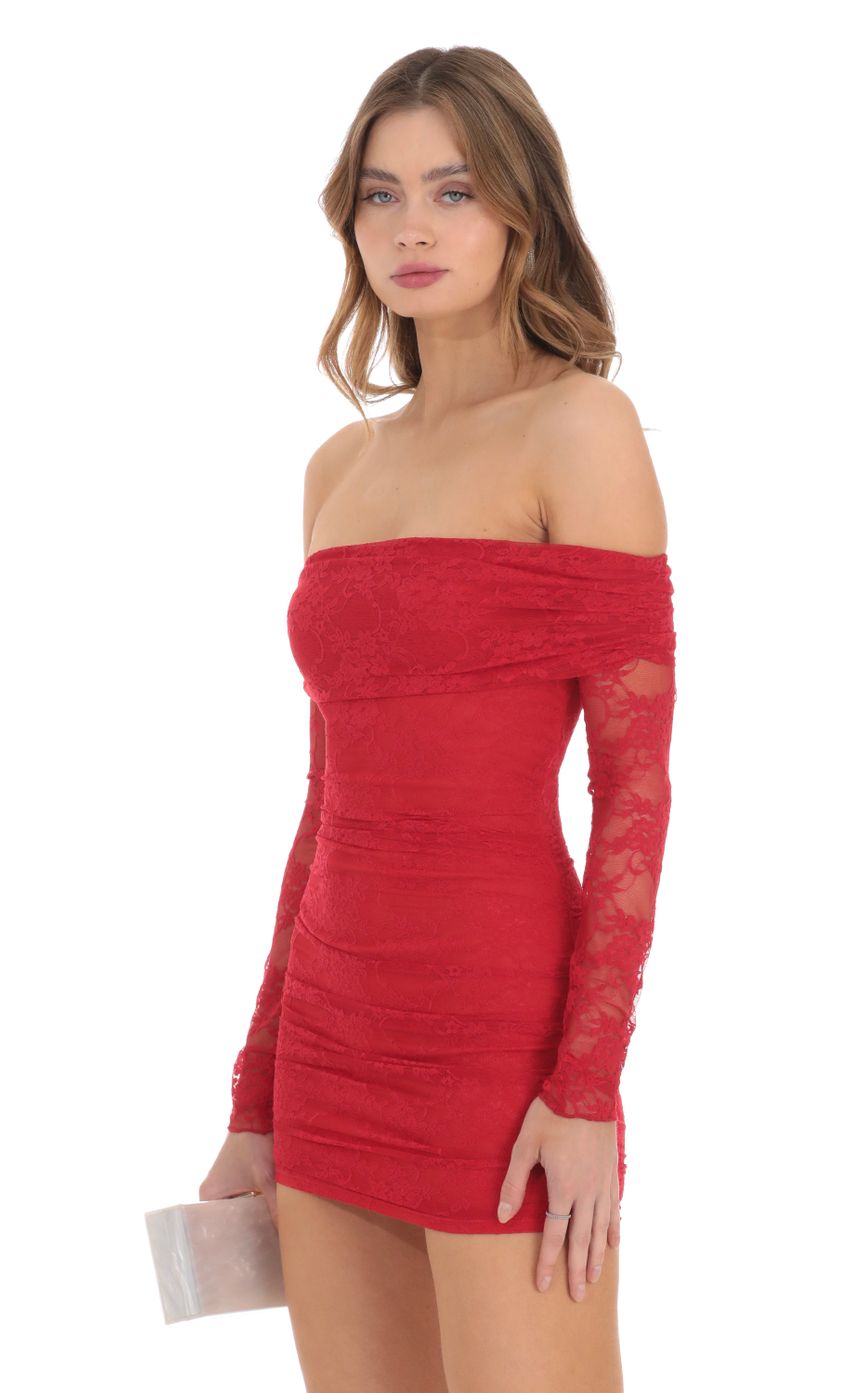 Picture Off Shoulder Long Sleeve Lace Dress in Red. Source: https://media-img.lucyinthesky.com/data/Nov23/850xAUTO/815b6a4c-85aa-4be7-9374-c378cd543b6d.jpg