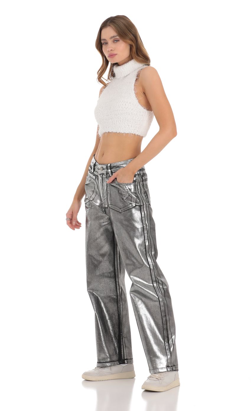 Picture Metallic Foiled Black Jeans in Silver. Source: https://media-img.lucyinthesky.com/data/Nov23/850xAUTO/8778c3f0-d0c4-467b-b964-a31e26aa8770.jpg
